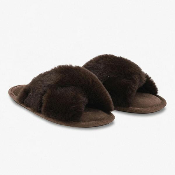 Totes CROSS FUR SLIDER Mules Mules   in  Brown