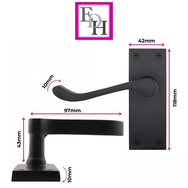 EDH Door Hardware Matt Black Victorian Scroll Door Handles on Backplate – 118mm x 42mm