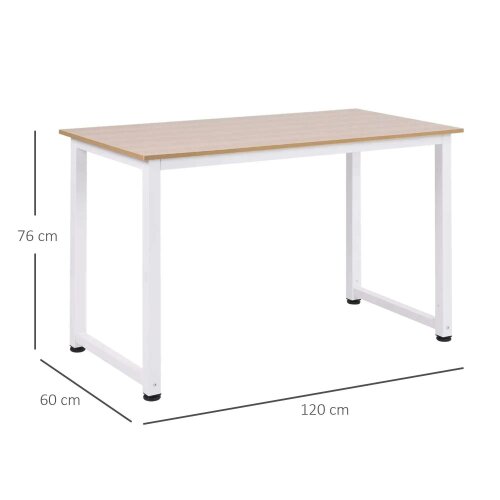 Bobobiy Computer Desk, Writing Table, 120 x 60 x 76cm Workstation for Home Office, Study with Metal Frame, Simple Assembly, White