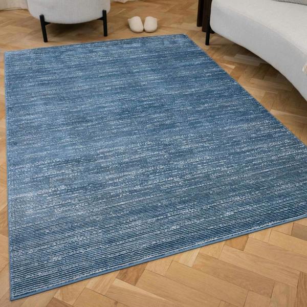 Carmel striped design blue colour rug, anti-static, non-shedding, rectangular and runner rugs | THE RUGS