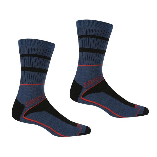 Regatta Mens Samaris 3 Season Socks (Pack of 2) - Dark Denim/Cajun Orange - 