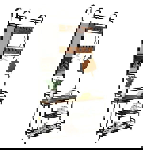 Modcraft Entryway Coat Hanger Stand with Shoe Bench & Mirror Black Rustic Oak Hallway Storage Unit