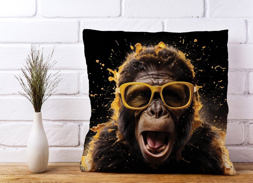 Warren Reed Splashart Monkey Face With Yellow Glasses Cushions