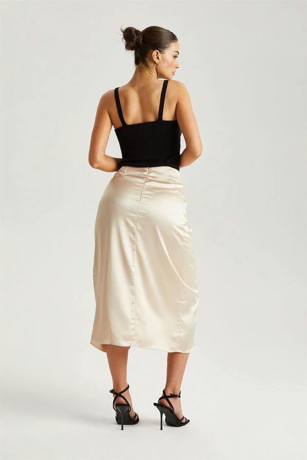 Urban Bliss Champagne Satin Side Knot Midi Skirt