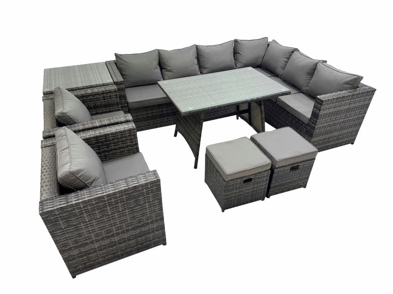 Fimous Rattan garden furniture Patio Furniture Sets with Dining Table 2 Small Stools 2 Chair Side Table Dark Grey Mixed