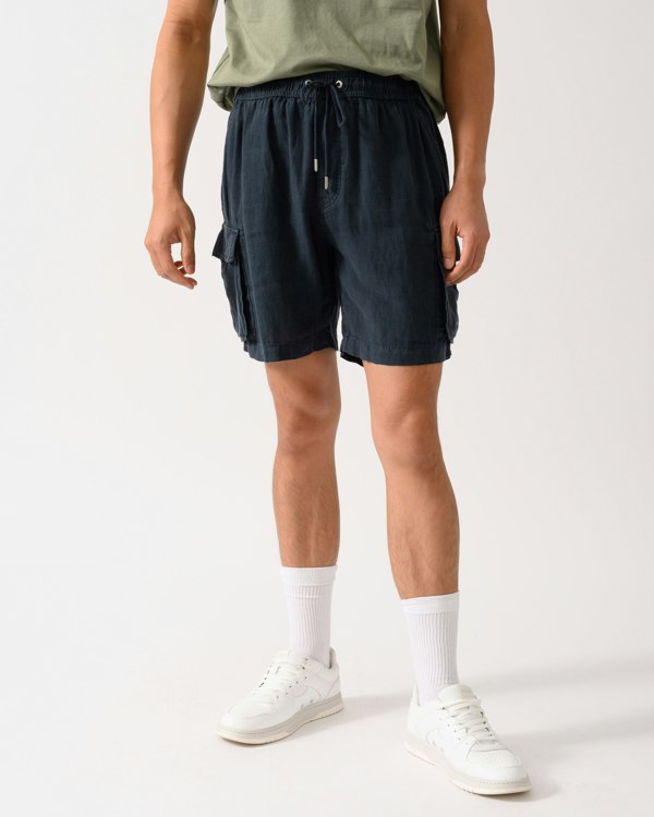 GANT Mens Regular Fit Drawstring Linen Cargo Shorts - 453 Darkened Navy - CHO - Designer Mens Shorts