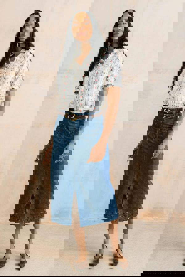 Lily & Me Penrose Denim Midi Skirt Blue