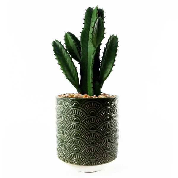 Leaf 23cm Artificial Cactus with Green Ceramic Planter