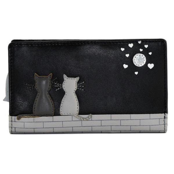 Mala Leather Midnight Cat Appliqué RFID Leather Bifold Purse