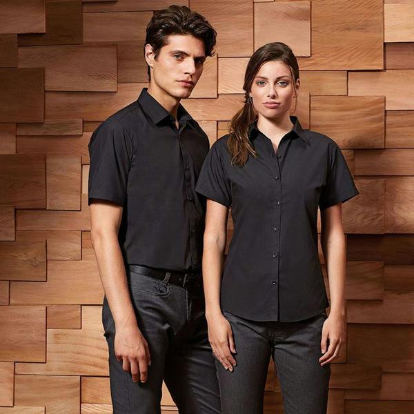 Premier Womens/Ladies Supreme Heavy Poplin Short Sleeve Work Shirt - Black