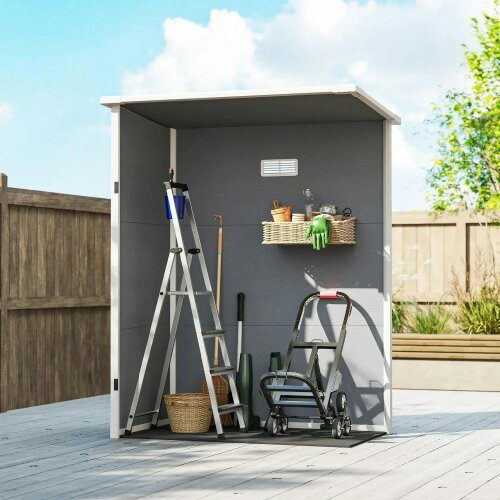 5' x 3' Garden Shed with Floor, Outdoor Storage Shed with Lockable Door, Window and Vent for Garden, Patio, Grey