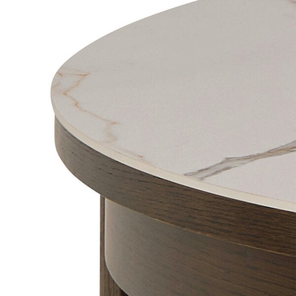 Wyld Haus Cork Round Extendable Cream Ceramic Dining Table Oak Veneer Base