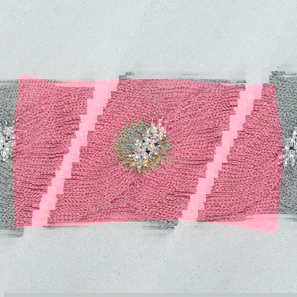 Ear Warmer Headband Winter Headband Gold Brooch Pink