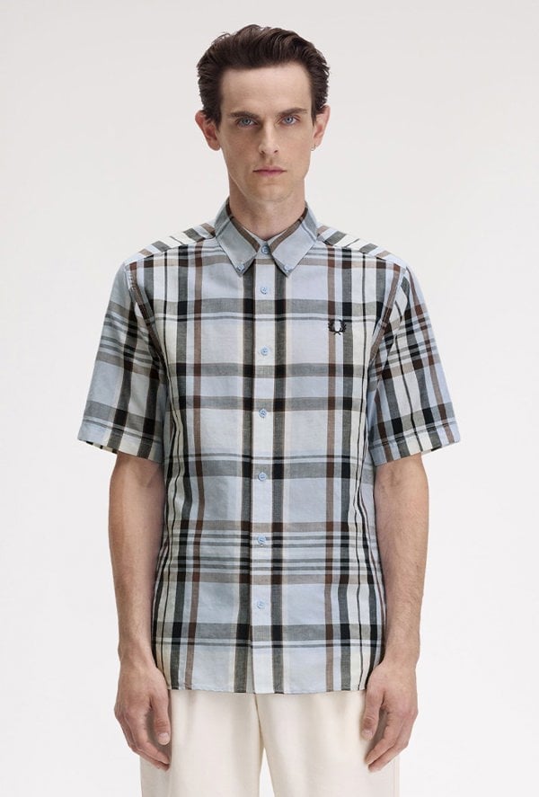 Fred Perry Madras Check Short Sleeve Shirt - Blue Check