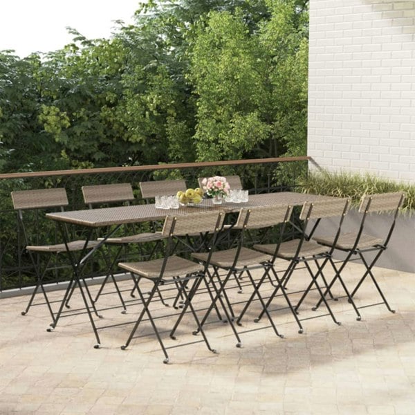 Berkfield Folding Bistro Chairs 8 pcs Grey Poly Rattan and Steel