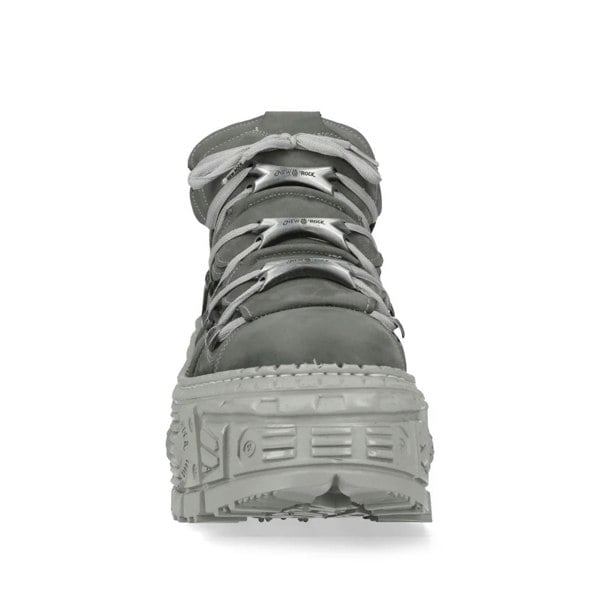 New Rock M-106WALL-C63 Grey Leather Urban Gothic Ankle Boots