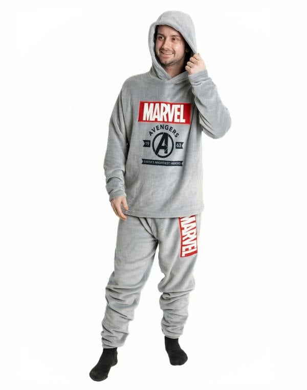 Marvel Mens Grey Avengers Long Sleeve Long Leg Pyjama Set