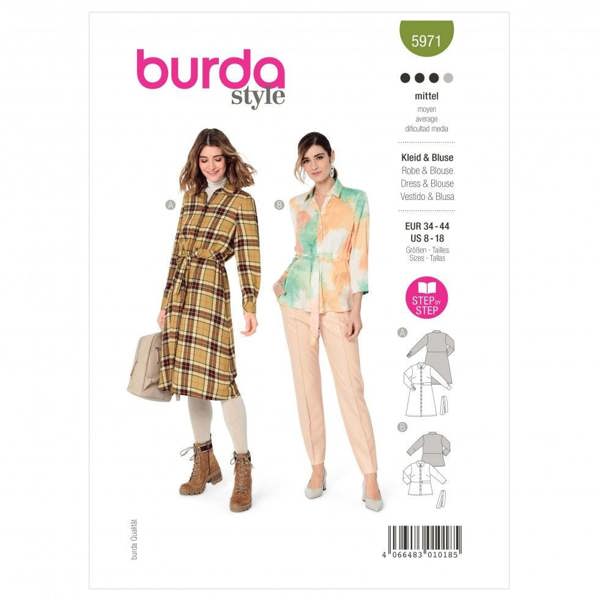 Burda Sewing Pattern 5971 Tops, Shirts and Dresses For Women, 8-18 (34-44) - Intermediate