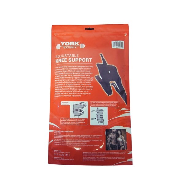 Back Packaging of York Barbell Adjustable Knee Support