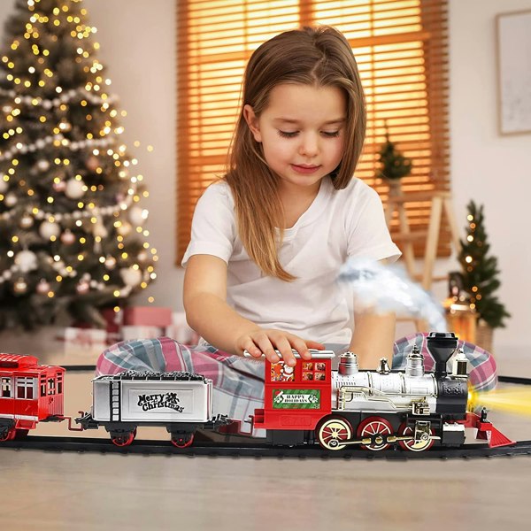 deAO Toys Christmas Train Set with Lights, Sounds Smoke Electric Tree Train Set for Kids, Perfect Christmas Gift