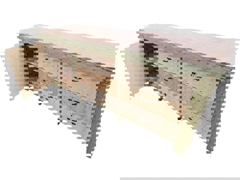 Arbor Garden Solutions Wooden Eucalyptus hardwood top workbench, cabinet with lockable cupboard (V.3) double shelf