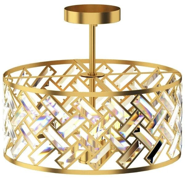 3-Light Crystal Glass Ceiling Light, Modern Ceiling Lamp w/ 3 E14 Sockets for Living Room, Bulb Not Included, Gold Tone
