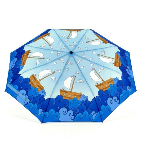 Laura Wall Boats Ladies Folding Umbrella Top View