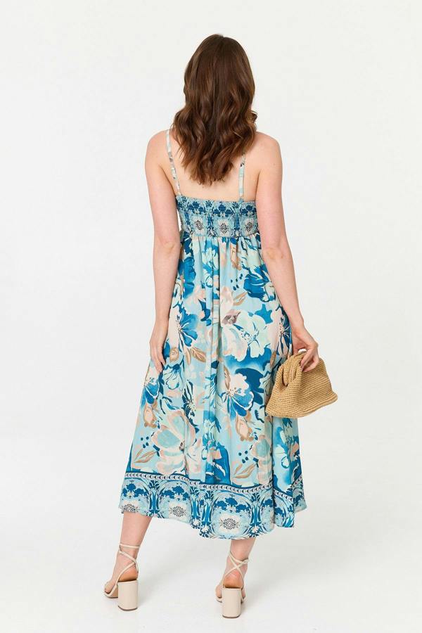Blue | Floral A-Line Sleeveless Maxi Dress
