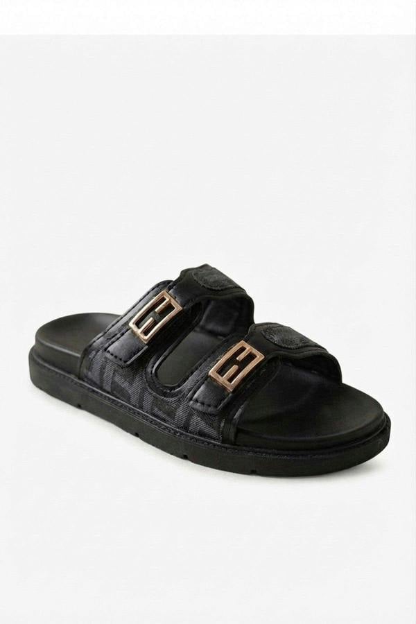 Willow Patterned Buckle Sandals - Khaki_wb