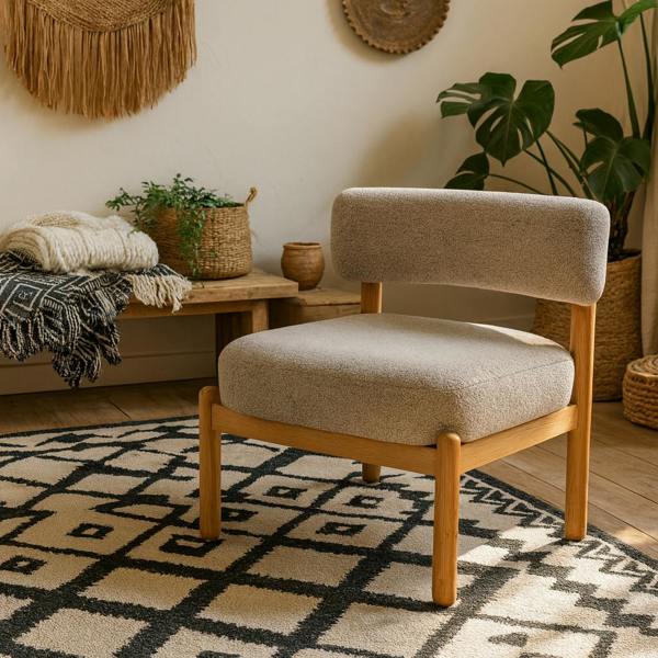 Wyld Haus Nook Cream Boucle Lounge Chair Oak Wood Legs