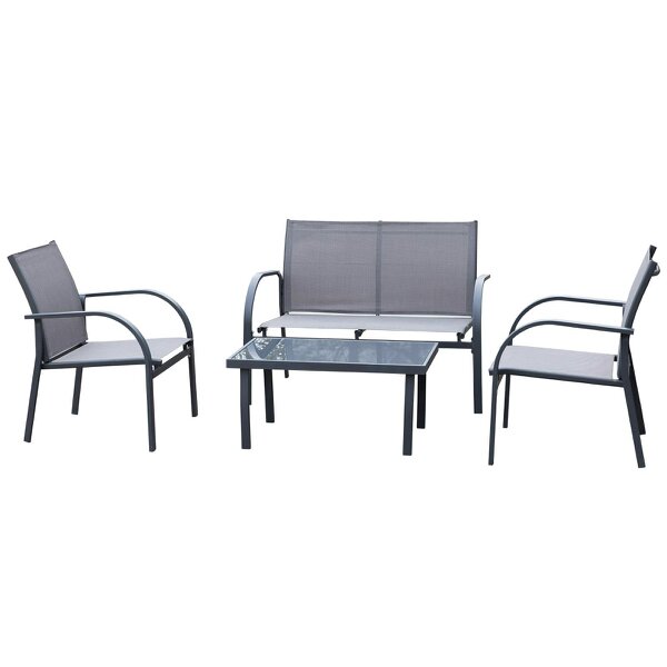 Wyld Haus Babane 4 Seater Minimal Garden Patio Set Grey Mesh Aluminium Frame