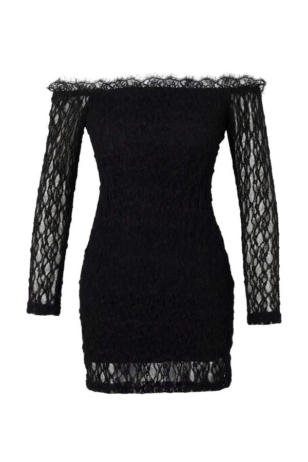 WOVCOR Carmen Neck Drop Shoulder Bodycon Mini Dress