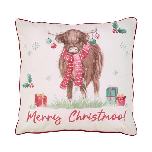 Catherine Lansfield Merry Christmoo Soft Touch Cushion Natural