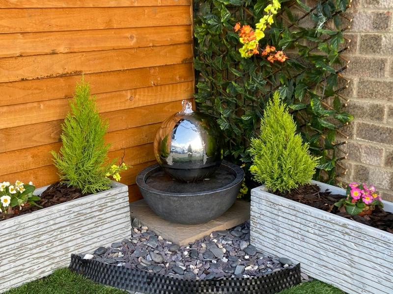 Tranquillity Water Features Sphere & Resin Base Modern Metal Water Feature