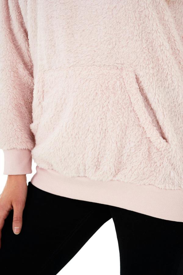 Smart Living Womens Teddy Fleece Longline Lounge Hoodie - Blush