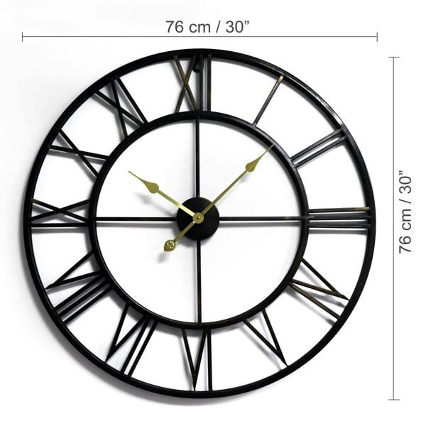 WALPLUS WC2063G Roman No. Iron Wall Clock Gold Hands - 76 cm / 30 in