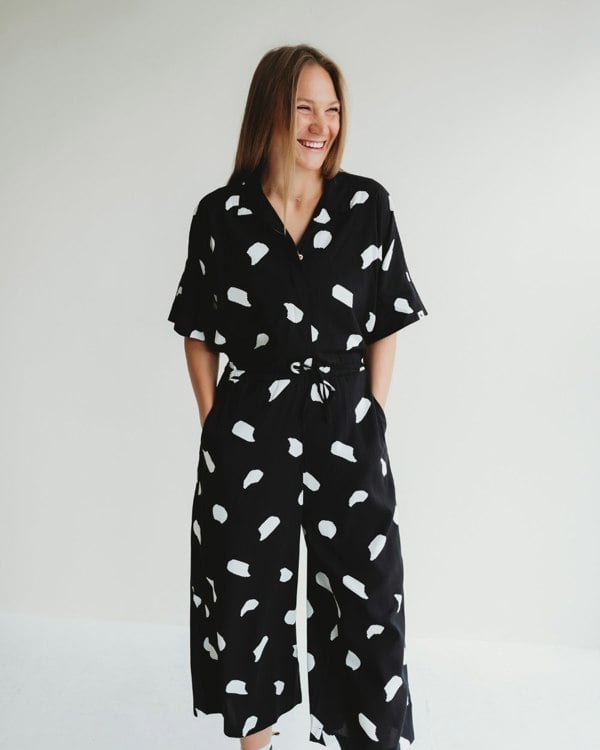 Iris Black Snow Blizzard Print Jumpsuit - image 5