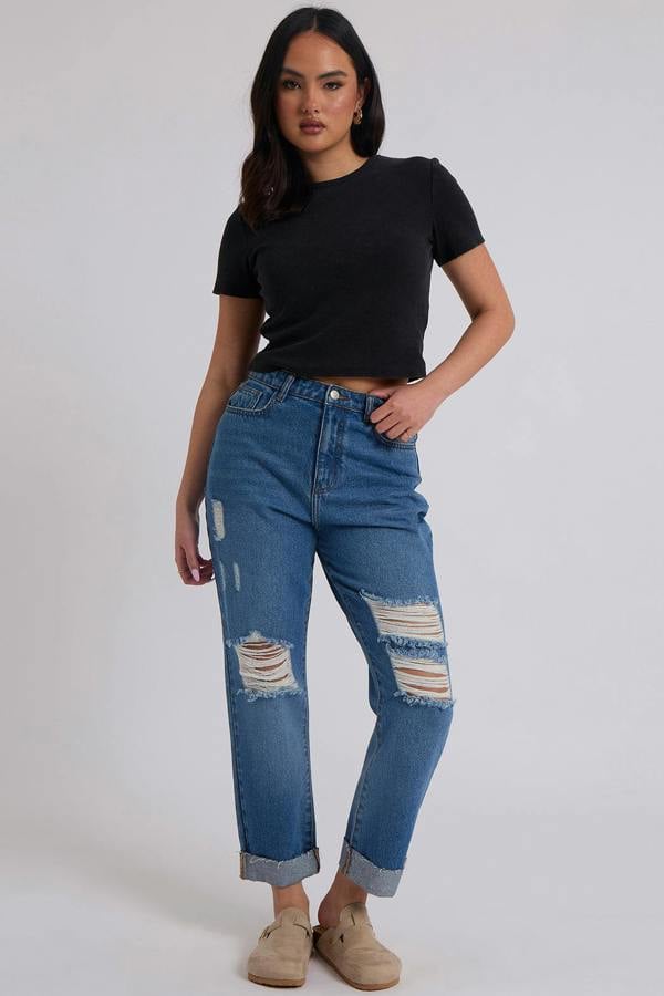 Urban Bliss Elliott Mid Blue Ripped Mom Jeans