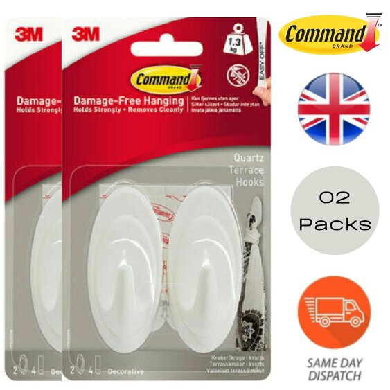 Command Medium Terrace Hanging Hooks Damage-Free Packs of 1 to 3 - Pack of 2
