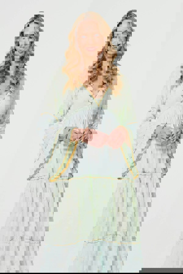 Green | Embellished Tiered Empire Maxi Dress
