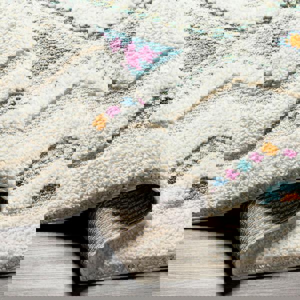 Livabliss Lofty-Shaggy Ivory Orange Blue Vintage Boho Plush Soft Pile Fringe Rug