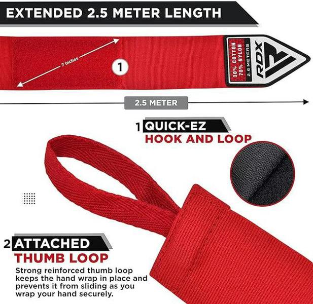 RDX Sports HAND WRAPS 2.5 METER RED