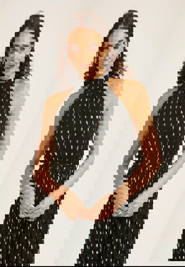 Gini London Black Jacquard Halter Neck Maxi Dress