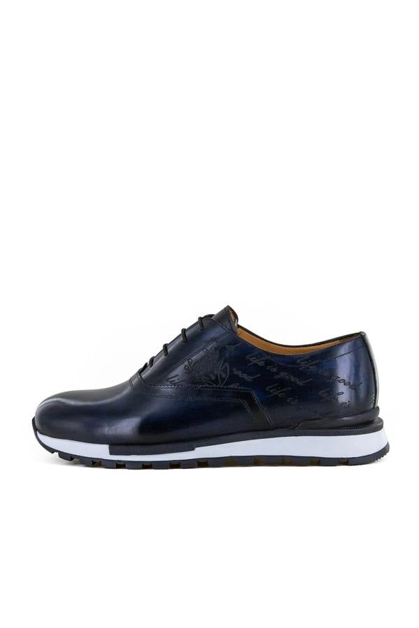 HAND PAINTED ENGRAVED CLASSIC LEATHER TRAINERS - Premium Men's Patterned Shirt by Claudio Lugli | Bold Design, Tailored Fit, Best Printed Shirts