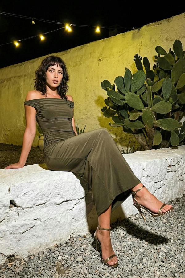 WOVCOR Bodycon Carmen Neck Sleeveless Maxi Dress
