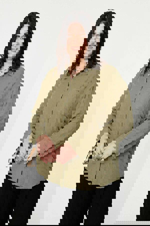 Khaki | Curve Long Sleeve Relaxed Shirt