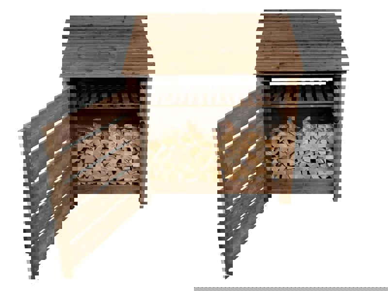 Arbor Garden Solutions Slatted Wooden Log Store with Door and Shelf W-119cm, H-126cm or 180cm, D-88cm - Brown Finish