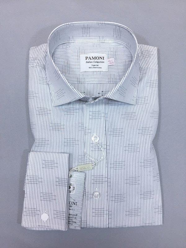 Grey Stripe Print Slim Fit Shirt - Pamoni