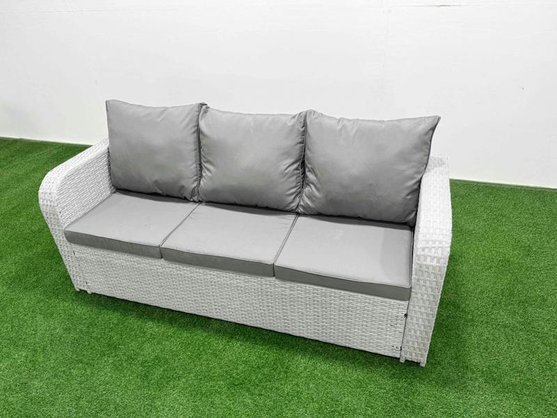 Fimous 9 Seater Garden Sofa Set, PE Wicker, Square Coffee Table, Reclining Chair, Loveseat, 3 Seater Sofa, Stool and Side Table, Light Grey