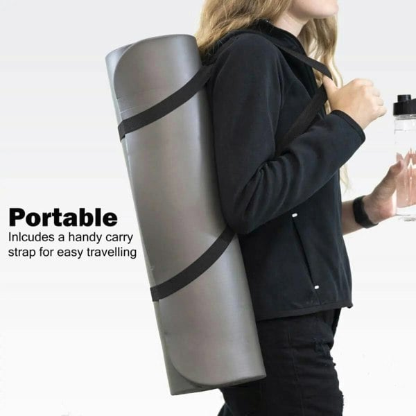 UBUNG Yoga Mat Non Slip with Carry Strap 10mm Thick Mat for Pilates Yoga Grey